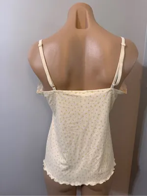 Laura Ashley Micro Floral Lace Tank Top Pajama PJ Yellow Cream Large Ribbed thumbnail 3
