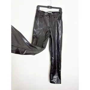 Abercrombie & Fitch High Rise 90s Straight Vegan Leather Pant Size 6/28 Black thumbnail 10