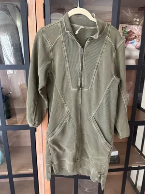 Daily Practice by Anthropologie Meru Mini Dress long sleeve olive 1/4 zip half thumbnail 2