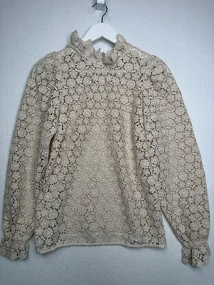 Sézane Elegant Jordyna Cream Floral Lace Longsleeve Ruffle Blouse | 34 thumbnail 2