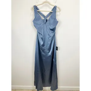 Lulus Purely Elegant Slate Blue Satin Twist Back Maxi Dress Long Formal XL NWT thumbnail 5
