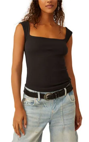 FREE PEOPLE Hummingbird Stretch Cotton Top in Black Size X-Small thumbnail 1