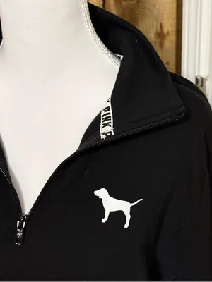 NWT PINK VS Black Quarter-Zip Pullover with White Dog Logo Size Large thumbnail 3