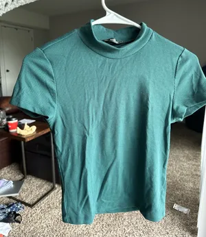 SHEIN Teal Ribbed Short Sleeve Mock Neck Tee thumbnail 1