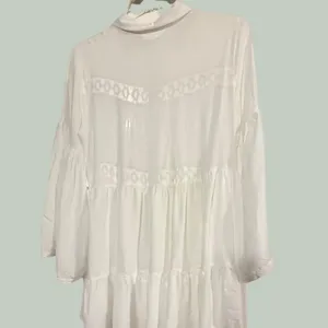 Boho White Tiered Button‎ Down Tunic Crochet Lace Bell Sleeve Top thumbnail 6