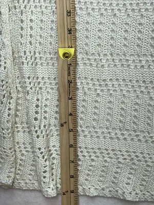 ARIAT Cream Crochet Knit Duster Vest Long Open Front Sleeveless Cardigan L Boho thumbnail 9