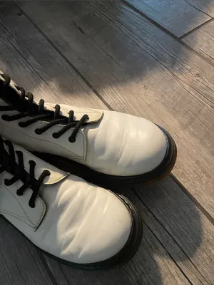 Dr. Martens White and Black Leather Combat Boots thumbnail 4