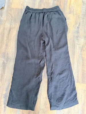 A New Day Knit High-Rise Crinkle Gauze Wide Leg Pants Black Small flowy loose thumbnail 6