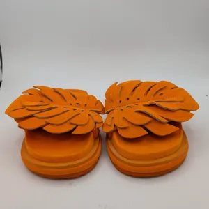 Farm Rio Orange Monstera Leaf Leather Platform Slide Sandals Womens‎ US 8 EU 39 thumbnail 4