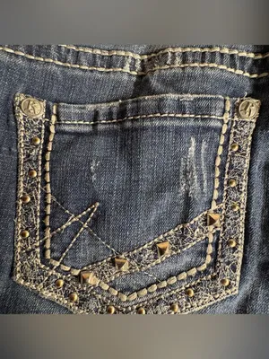 Rock & Republic Dark Blue Denim Jeans with Pink Embroidery thumbnail 10