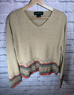 Bushwacker silk linen blend Vintage Women’s Crocheted Bohemian Sweater large‎ thumbnail 1