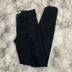 AGOLDE Black Distressed Skinny jeans Denim size 26 high rise thumbnail 1