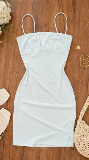 Oh Polly Boutique Mint Bodycon Mini Dress NWT | Spaghetti Strap Ruched Bust thumbnail 1