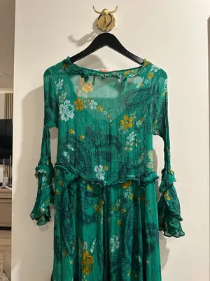 FREE PEOPLE Paisley Petals Maxi Dress in Green Size Small thumbnail 6