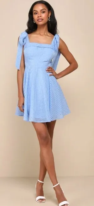 Lulus Forever Darling Gingham Tie-Strap Mini wedding guest Dress Coquette girl thumbnail 1