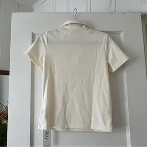 Dazy Polo White Cream Pearl Buttons Contrast Trim Blouse Shirt Size XSmall NWT thumbnail 7