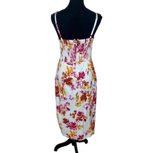 Great Jones Floral Midi Slip Dress SIZE 14 Cocktail Cotton Ruched Designer $250 thumbnail 10