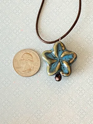 Handmade chunky big ceramic flower boho fairy cottage necklace🩵 thumbnail 9
