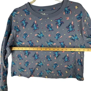 Disney Stitch Graphic Crop Top Long Sleeve Shirt‎ All Over Print L Space Planets thumbnail 4