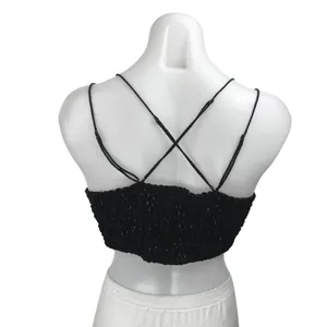 Free People Madonna Black Velvet Floral Lace Strappy Cami Bralette Top Size M thumbnail 3