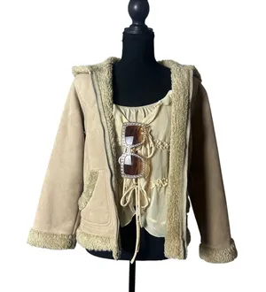 🧥 Y2K Mudd Cropped Penny Lane Faux Sherpa Jacket Size m thumbnail 1