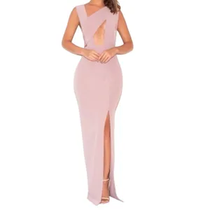 New House of CB Marina maxi dress in a mauve or mink color with a thigh split M thumbnail 2