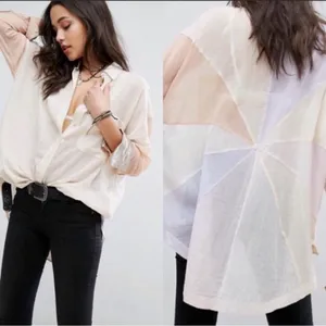 Free People Rainbow Rays Patchwork Pastel Button Up Shirt Blouse Size Medium thumbnail 15