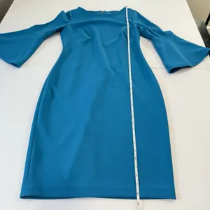 Calvin Klein Turquoise Blue‎ 3/4 Bell Sleeve Stretch Crepe Sheath Dress Size 6 thumbnail 10