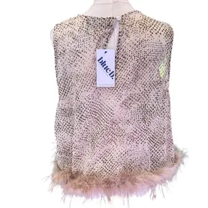 Blue B Feathered Snakeskin Crop Top Edgy Fairy Goth NWT SZ LG Sleeveless Sheer thumbnail 5