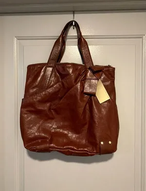 Vince Camuto Brown Leather Tote Bag with Bow Detail thumbnail 1