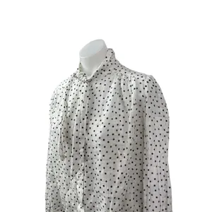 Zara Women's White Polka Dots Balloon Long Sleeve Tie High Neck Blouse Top Sz L thumbnail 2