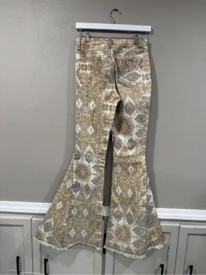 Buckle Saints & Hearts Boho Printed Flare Pants in Neutral Tones thumbnail 6