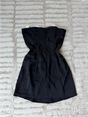 Princess Polly Brand] Black Strapless Mini Dress White Satin Bow Coquette LBD Going Out Party Dress Size 4 thumbnail 3