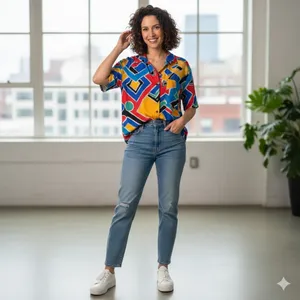 Bobbie Brooks Geometric Print Short Sleeve Button Up Shirt Women 90s VTG Large thumbnail 2