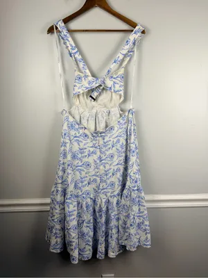 For love and lemons Maisie midi dress linen blend white blue size large thumbnail 8
