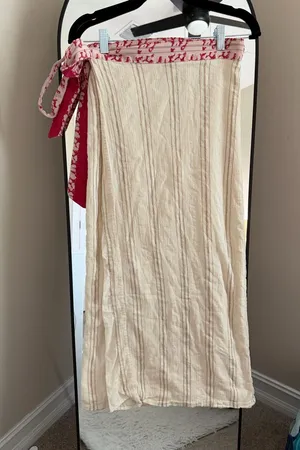Free People Cream Maxi Skirt with Pink Waist Tie thumbnail 1