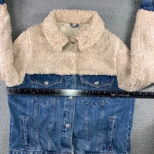 Topshop Denim Jacket Womens 6 Small Blue Cream Borg Fleece Mixed Media Trucker thumbnail 13