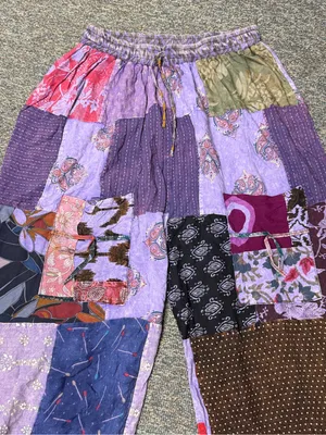 NEW Kantha Patchwork Harem Pants Boho Joggers Purple S-XL thumbnail 4