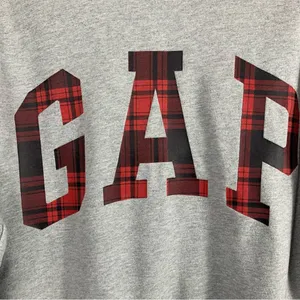 GAP Red & Black Plaid Logo Gray Crewneck Sweatshirt thumbnail 3