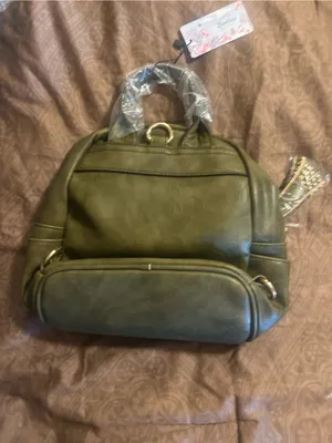 Olive Green Faux Leather Women’s Backpack Purse thumbnail 2