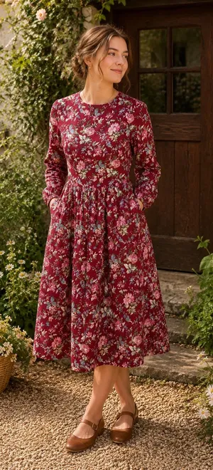 Hearts and Found NWOT Vintage Inspired Floral Cottagecore Long Sleeve Midi Dress thumbnail 1