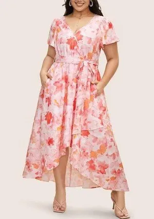 Watercolor Floral Ruffles Asymmetrical Hem Dress thumbnail 1