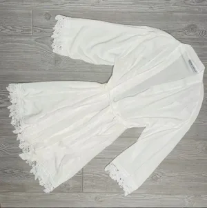 Blair and Emily white lace trim robe linguire white sleepwear thumbnail 1