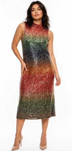 Studio 19 Womens Ombre Sequin Mock Neck‎ Sleeveless Midi Dress S Party New Year thumbnail 1