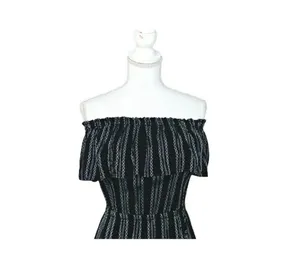 Elan Black White Striped boho cottagecore Linen Style Maxi Dress Medium $125 thumbnail 4