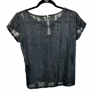 Ann Taylor LOFT Petites Black Short Sleeve Lace Blouse Sz SP thumbnail 3