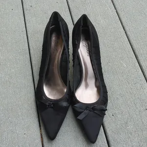 Metaphor Satin and Mesh Pointed Toe Heels with Bow thumbnail 2