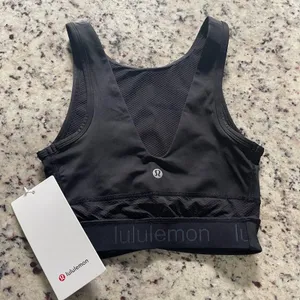 Lululemon Final Mile Crop Tank Women 2 Black Athleisure Nulux Mesh LW1CFPS BLK thumbnail 1