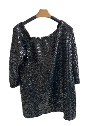 VTG 80s‎ Cynthia Kent Miami Top Sequin Black Cocktail Party Glam Holiday Disco thumbnail 1