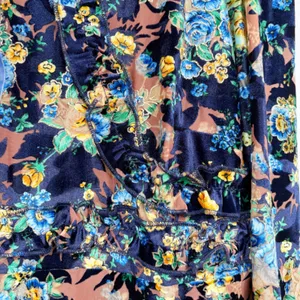 NWT Dalia MacPhee Womens Blue Floral Velvet‎ Boho Romantic Bell Sleeve Dress L thumbnail 7